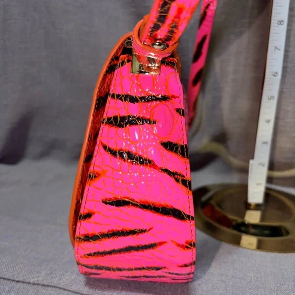 Brahmin Neon Pink & Orange Croc-Embossed Crossbody Bag - Picture 10 of 10